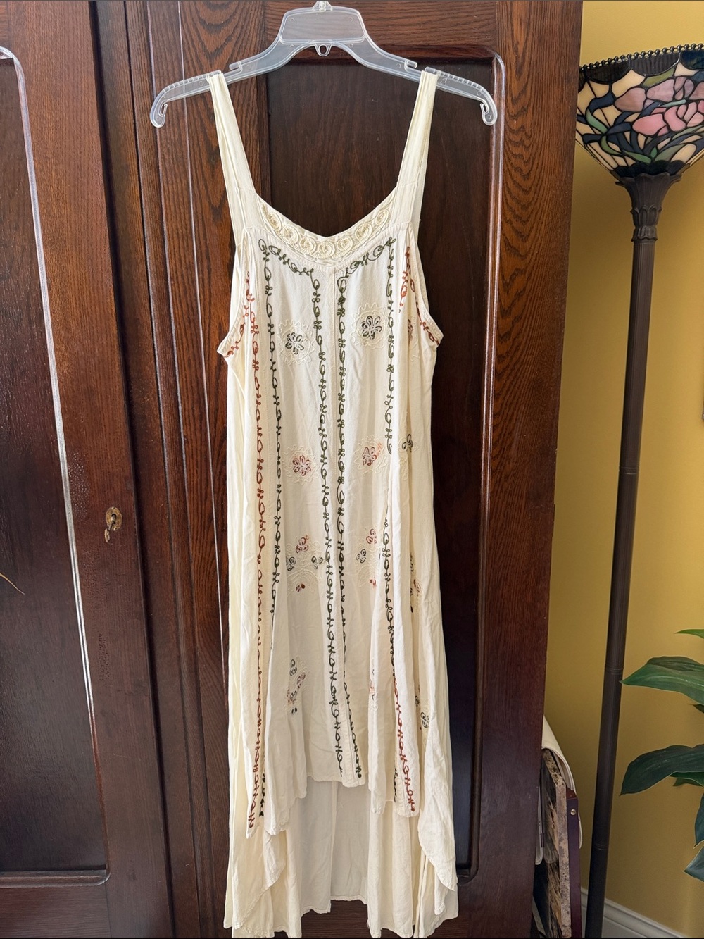 Bohemian Ivory Rayon High-Low Embroidered Maxi Dress